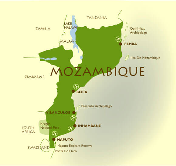 mosambik stadte karte
